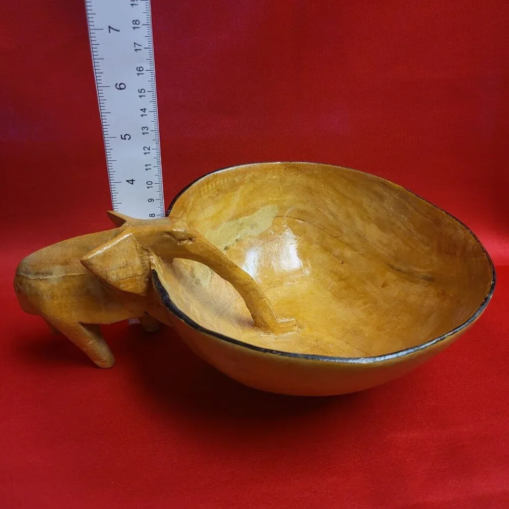 Vintage Wooden Handmade Elephant Bowl Dish Wood Carving